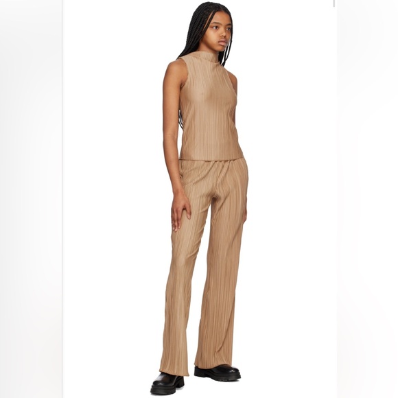 Anine Bing Tan Pleated Billie Pants - Picture 1 of 4